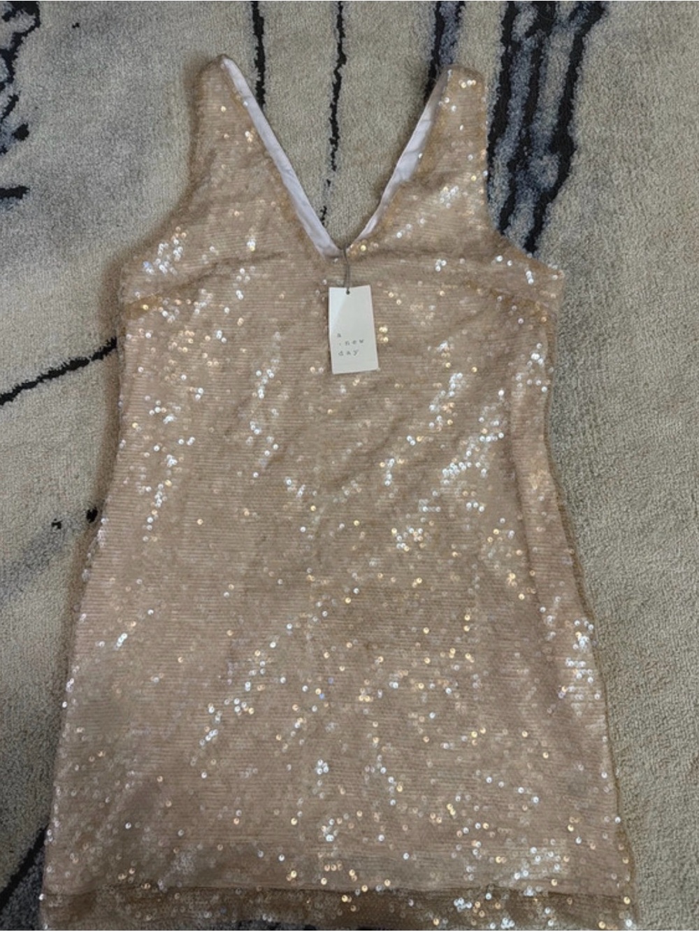 a new day Champagne Sequin V-Neck Mini Dress